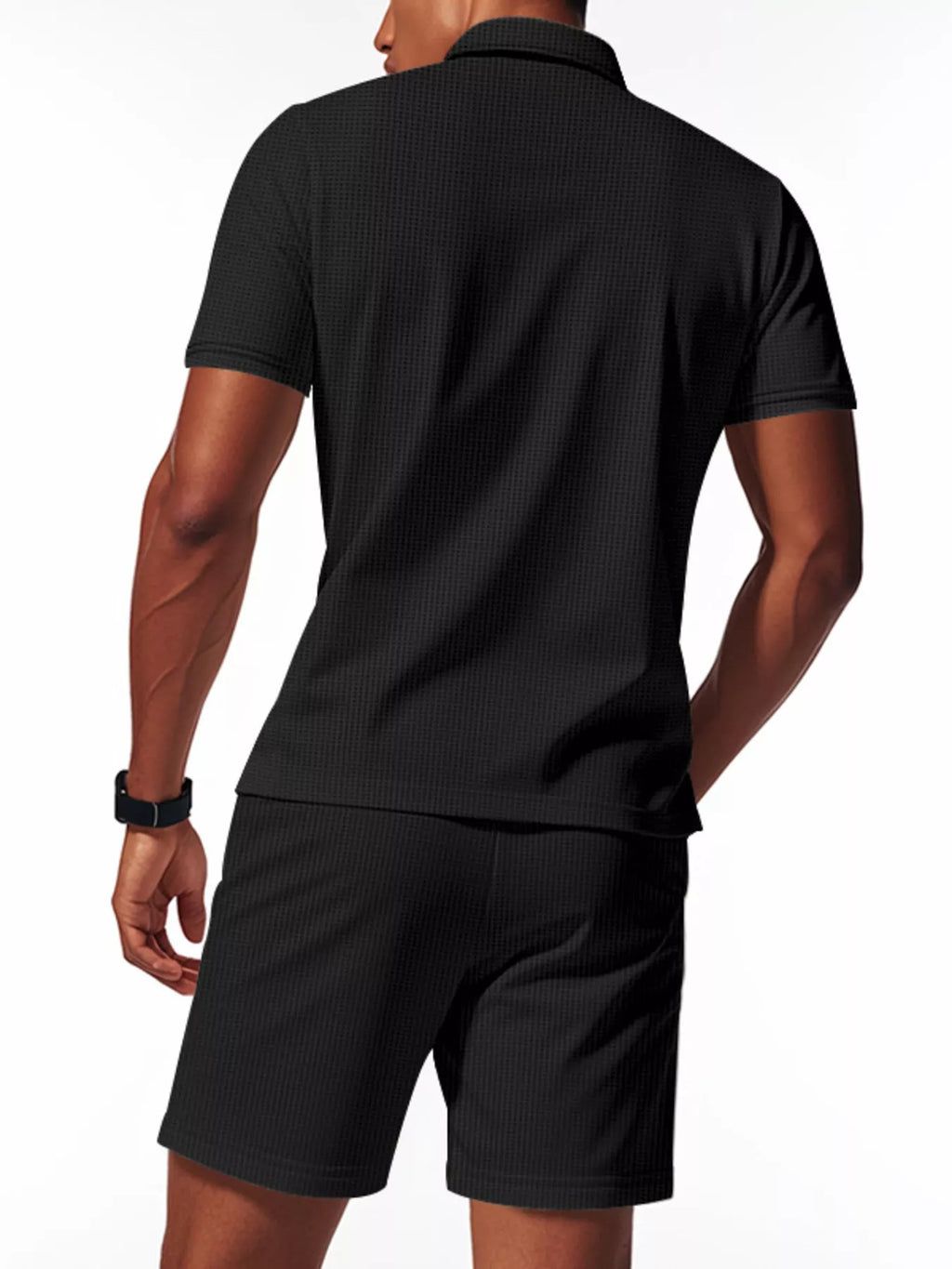 Men's Full Size Textured Short Sleeve Polo and Shorts Set Plus Size