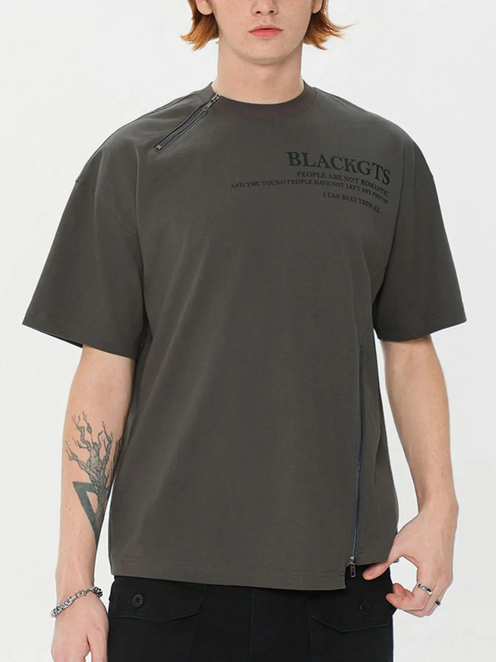 Men's Zip Detail Round Neck T-Shirt