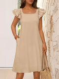 Ruffled Sleeve Square Neck Casual Dress