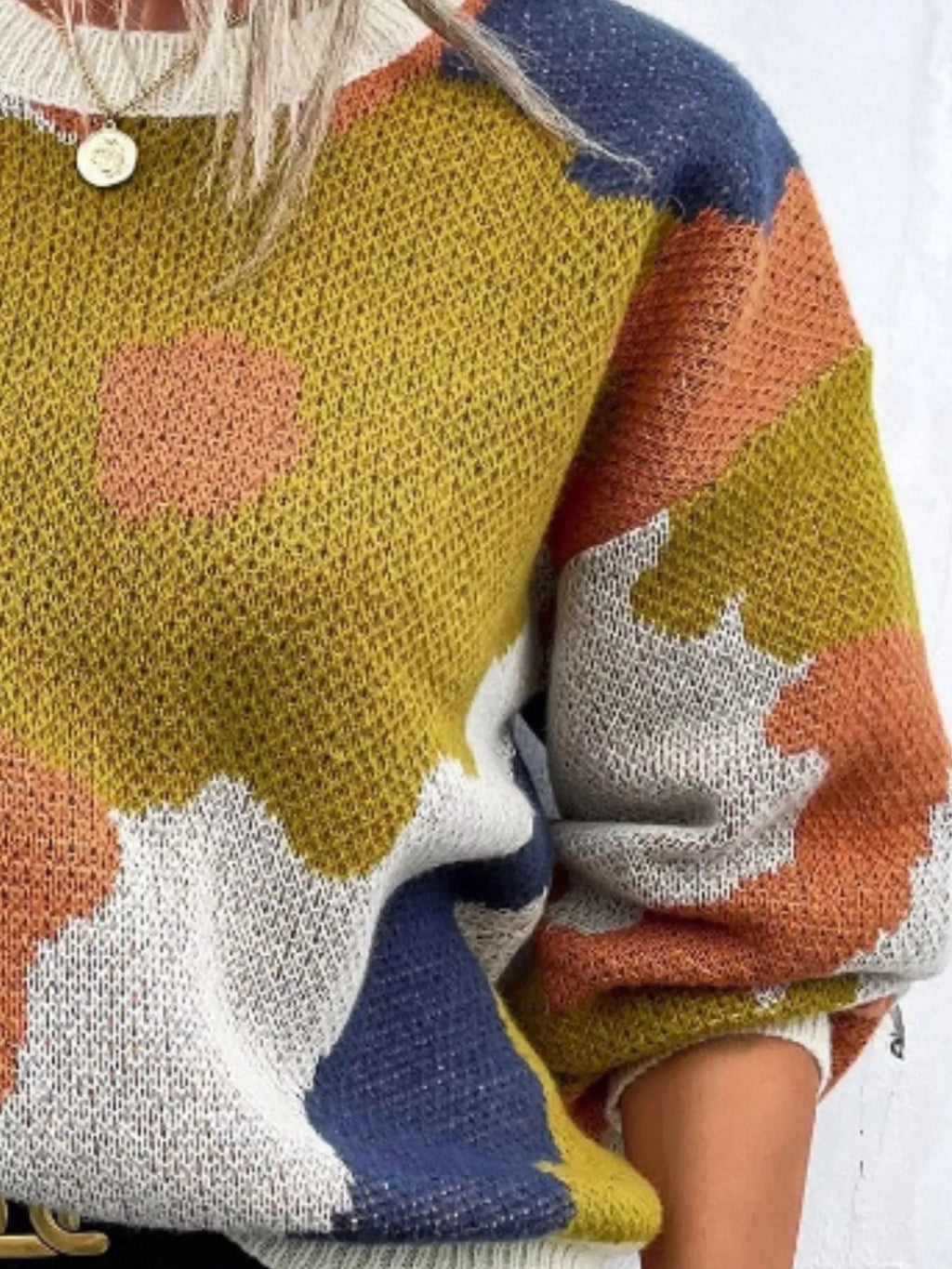 Floral Pattern Round Neck Sweater