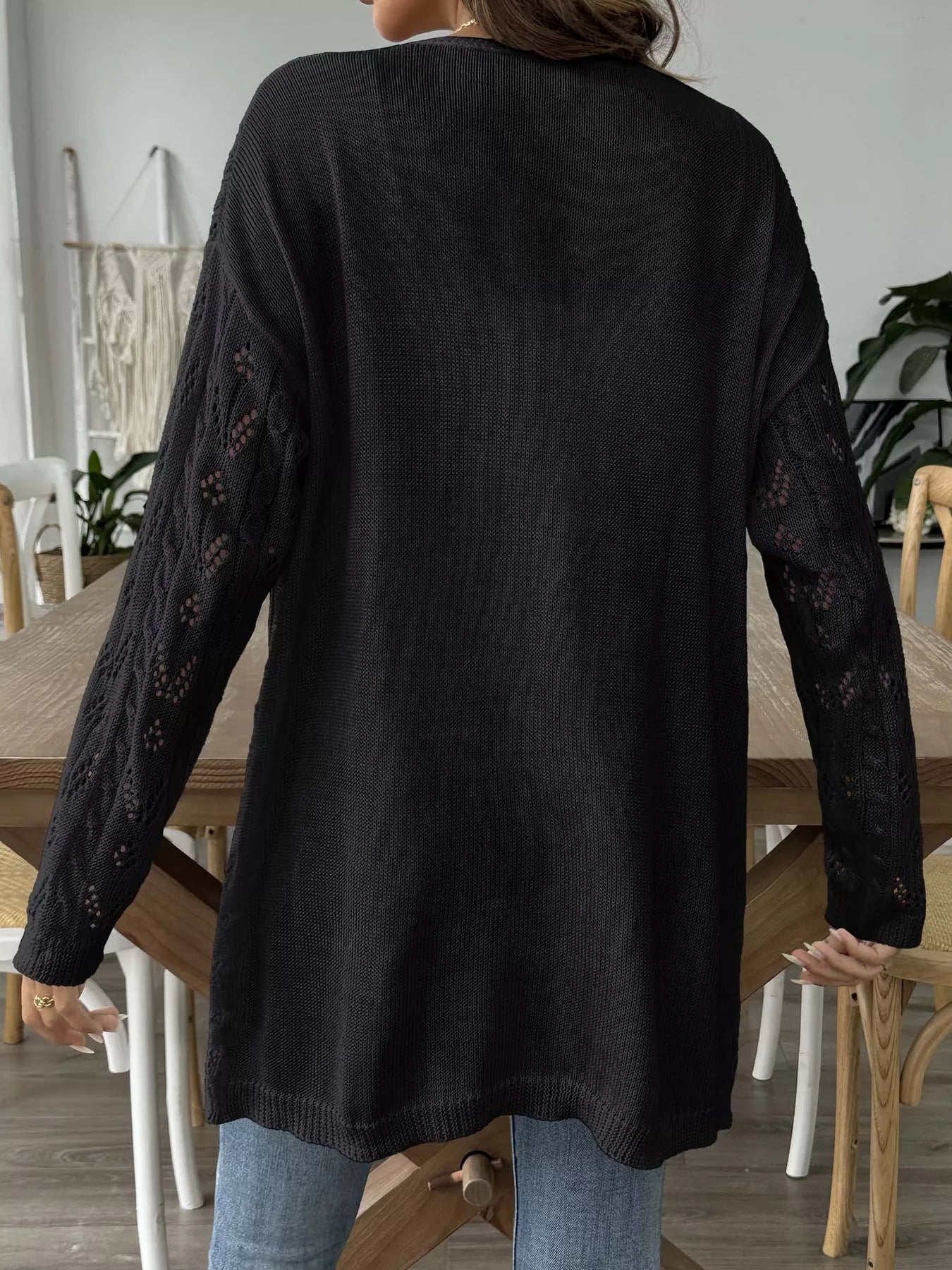 Openwork Open Front Knit Cardigan