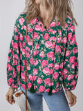 Floral Printed Tied Collar Puff Sleeve Blouse