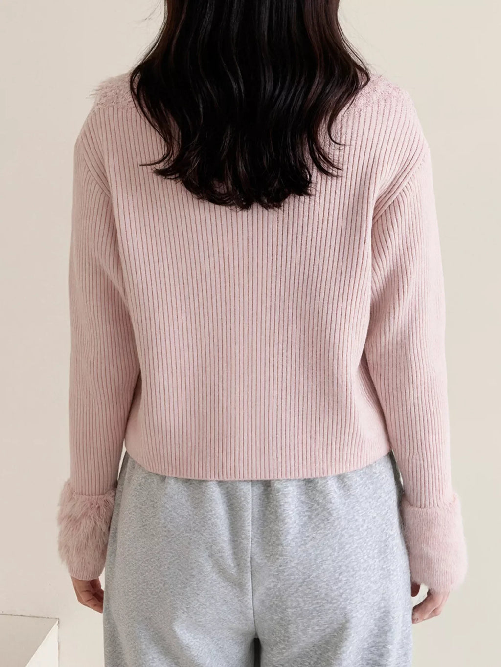 Fluffy Trim Zip-Up Cardigan