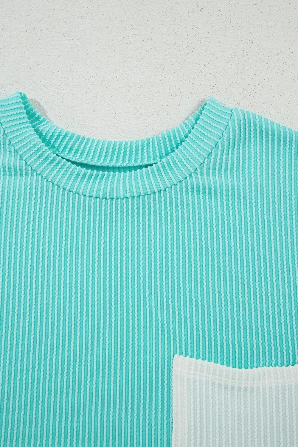 Corded Knit Color Block Pocketed Crew Neck T Shirt