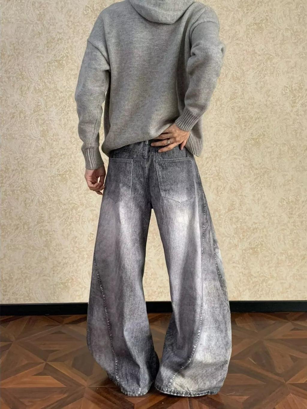 Men's Full Size Vintage Wash Wide Leg Jeans Plus Size
