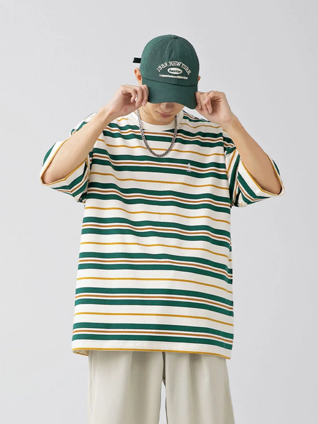 Men's Plus Size Basic style Round Neck Striped T-Shirt