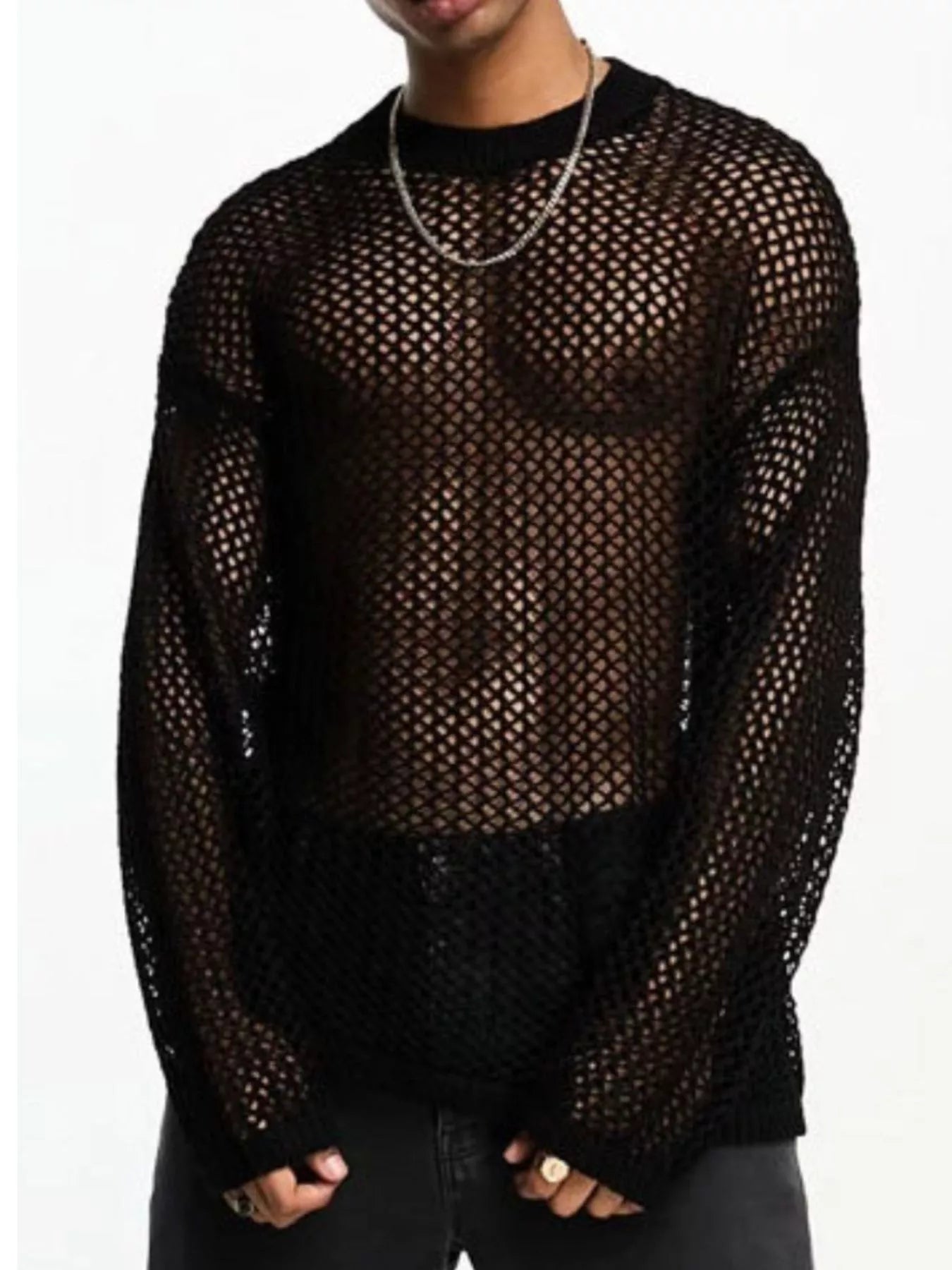 Men's Full Size Sheer Striped Round Neck T-Shirt Plus Size
