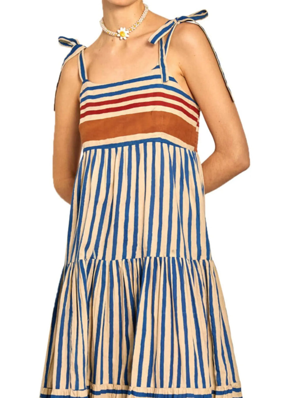 Striped Tie-Shoulder Tiered Maxi Dress