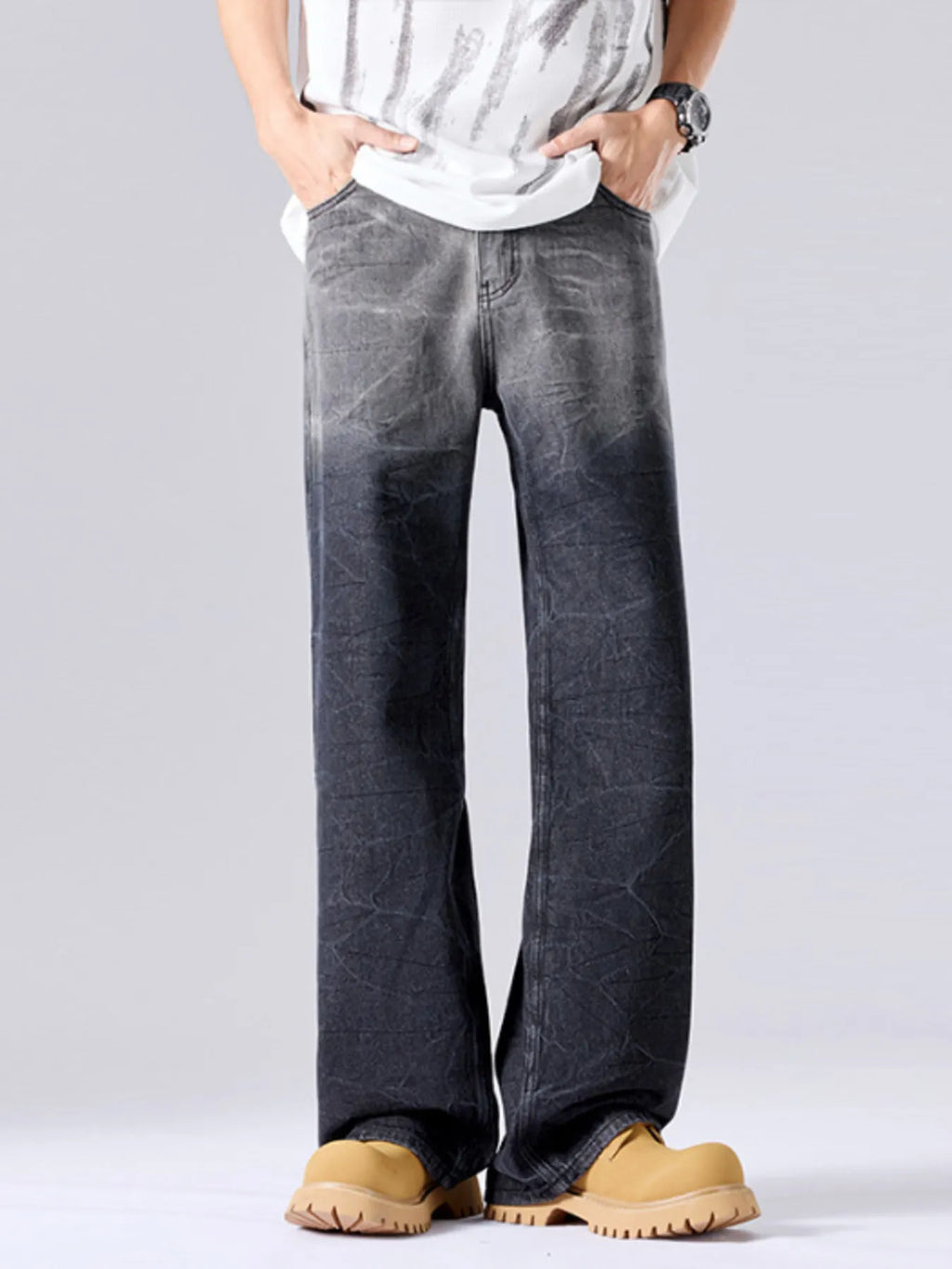 Men's Full Size Ombre Wash Wide Leg Jeans Plus Size