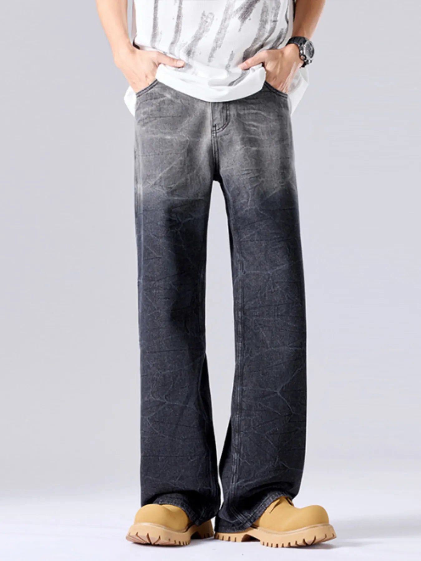 Men's Full Size Ombre Wash Wide Leg Jeans Plus Size