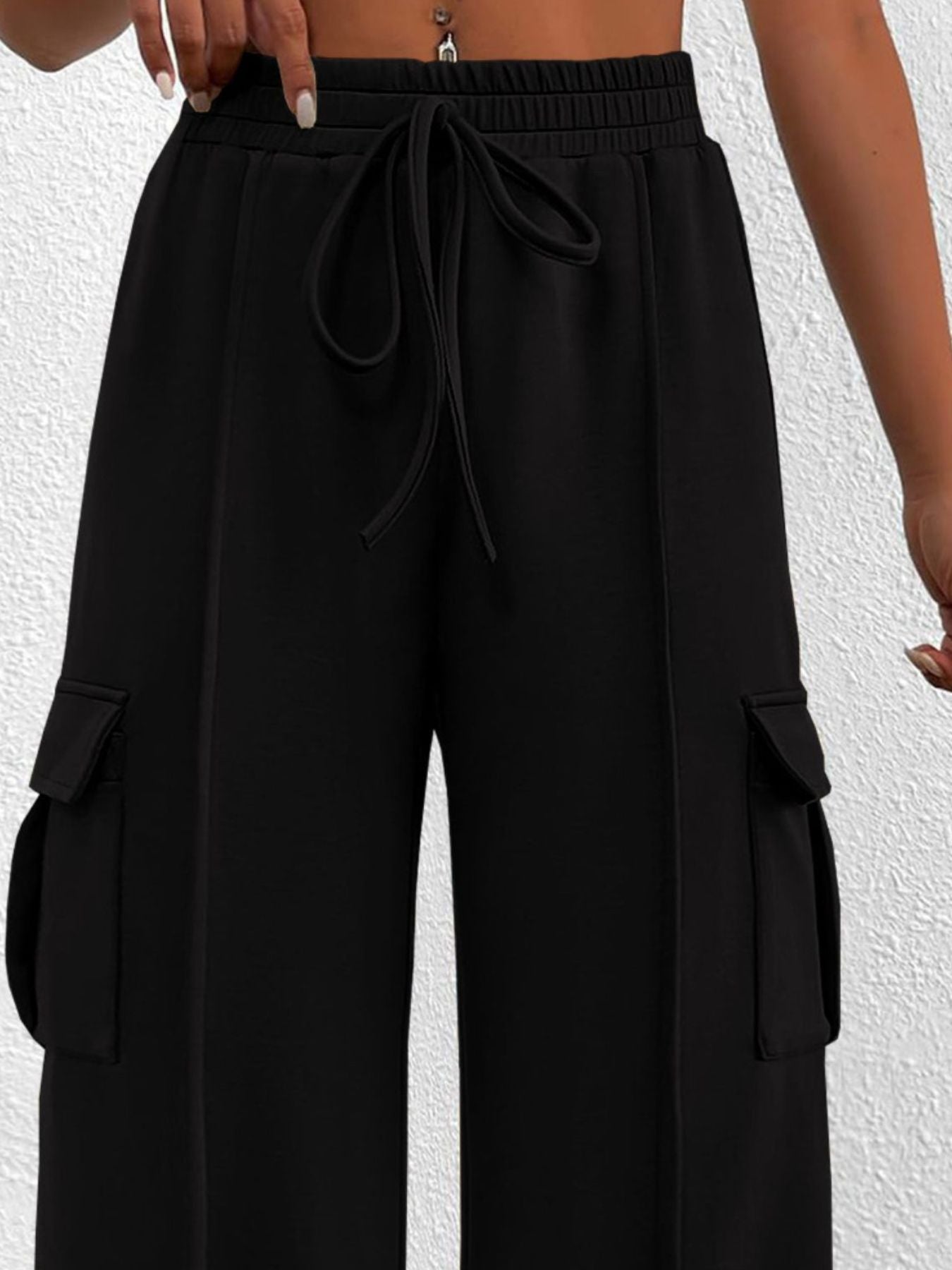 Casual High Waist Cargo Pants with Drawstring