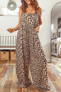 Leopard Print Square Neck Pleated Wide Leg Jumpsuit
