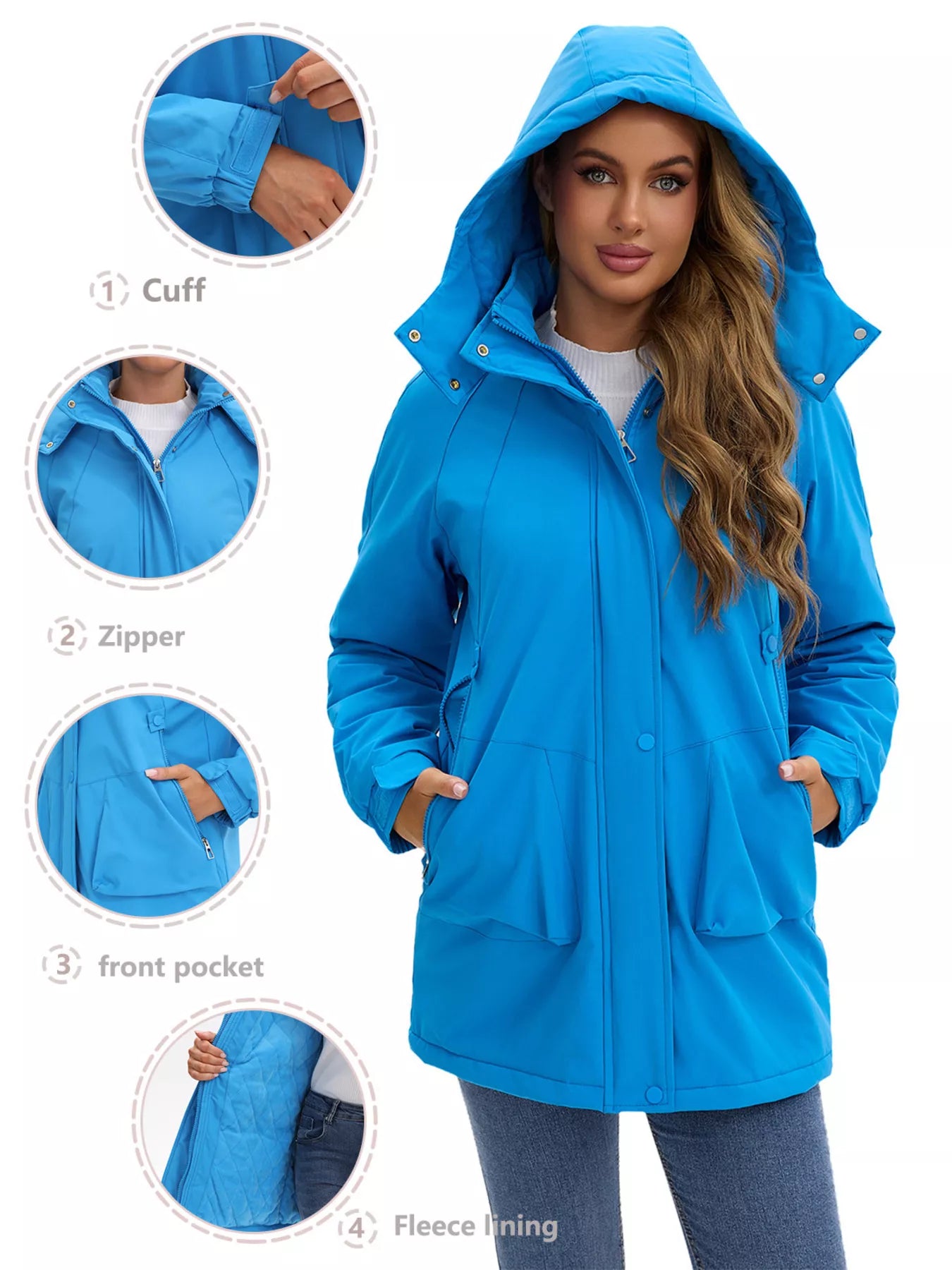 Full Size Hooded Mid-Length Windproof Outerwear Plus Size