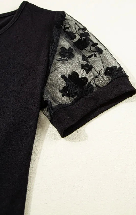 Flora Lace Patchwork Crew Neck Top