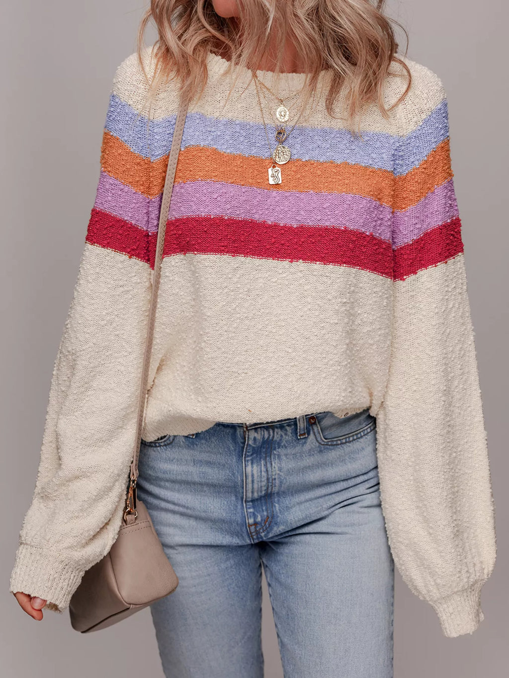 Striped Color Block Loose Sleeve Sweater