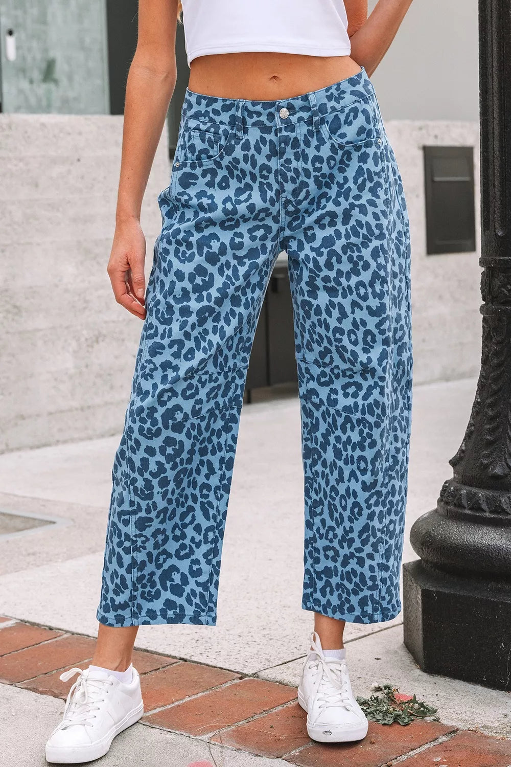 Leopard Print Barrel Leg Jeans