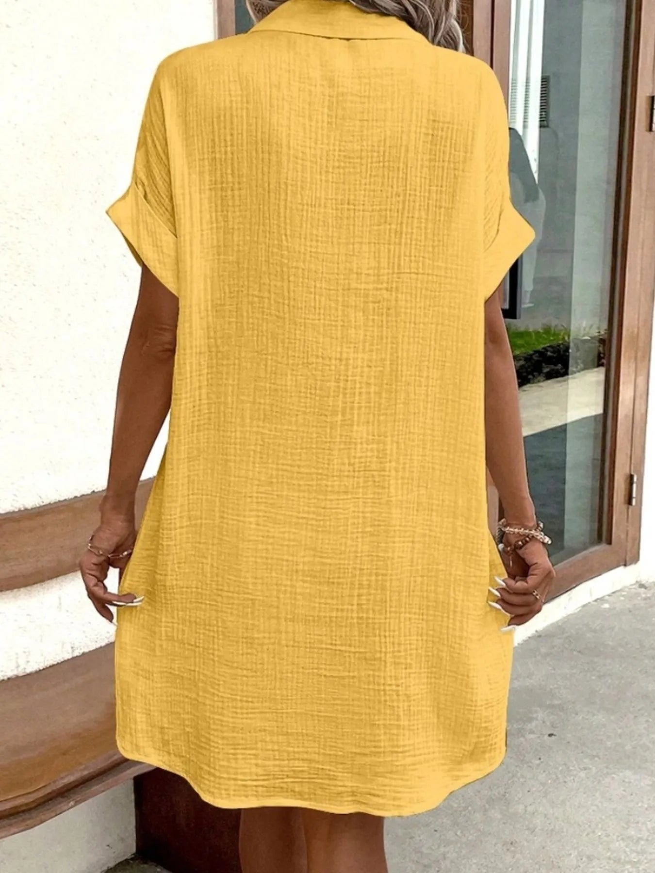 Casual Button Down Shirt Dress with Pockets