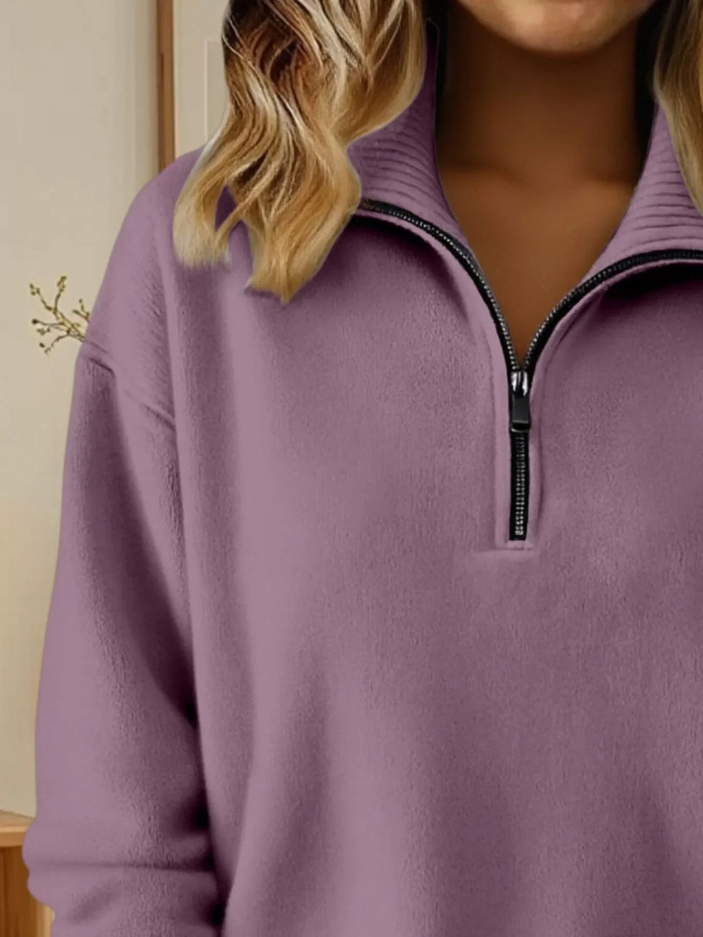 Full Size Half Zip Dropped Shoulder Sweater Plus Size