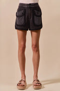 SO ME Mineral Washed Terry High Rise Cargo Shorts