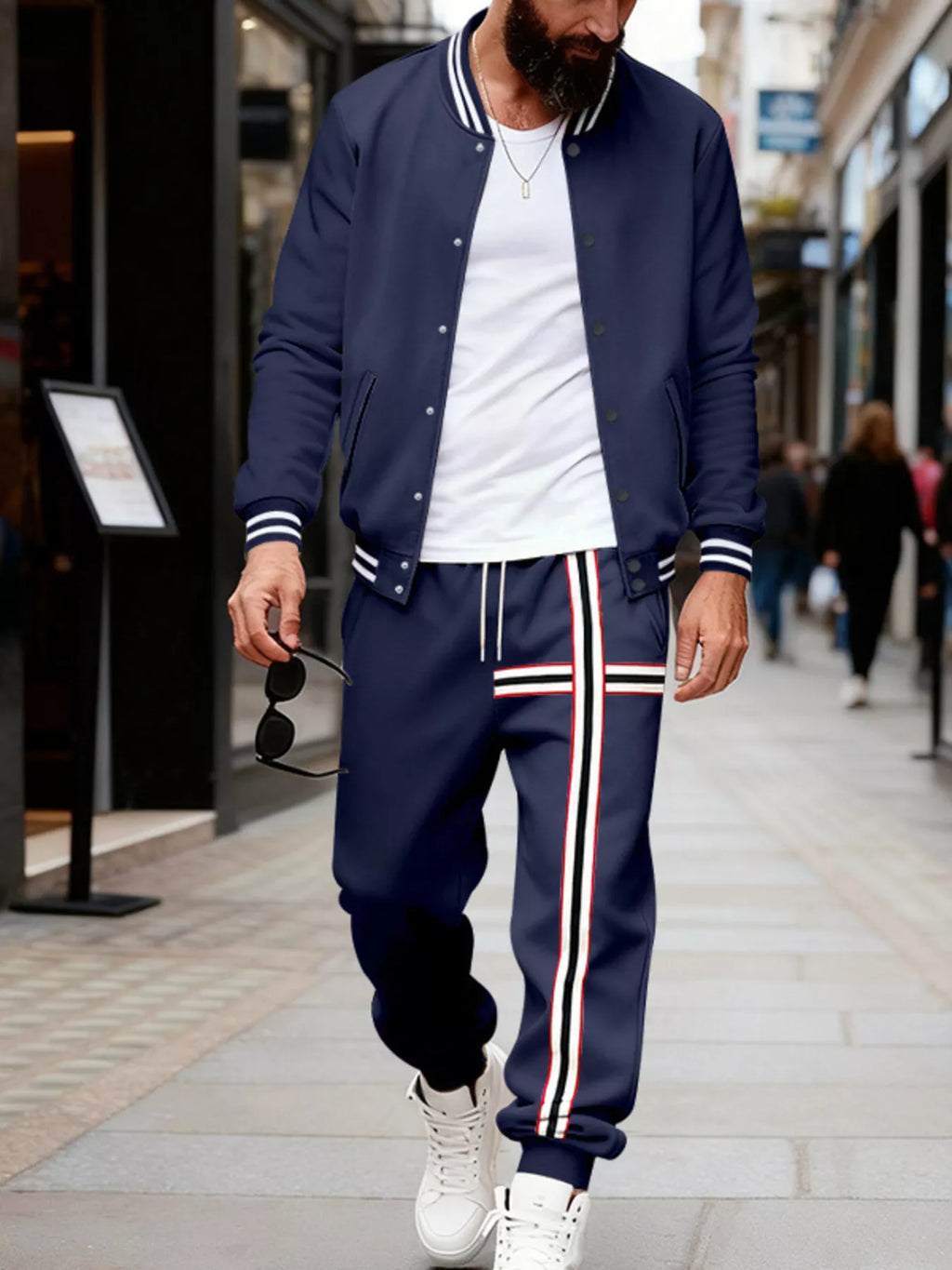 Men's Full Size Striped Long Sleeve Top and Pants Set Plus Size