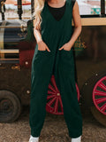 Corduroy V Neck Patched Pocket Sleeveless Jumpsuit
