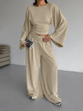 Round Neck Top and Wide Leg Pants Set