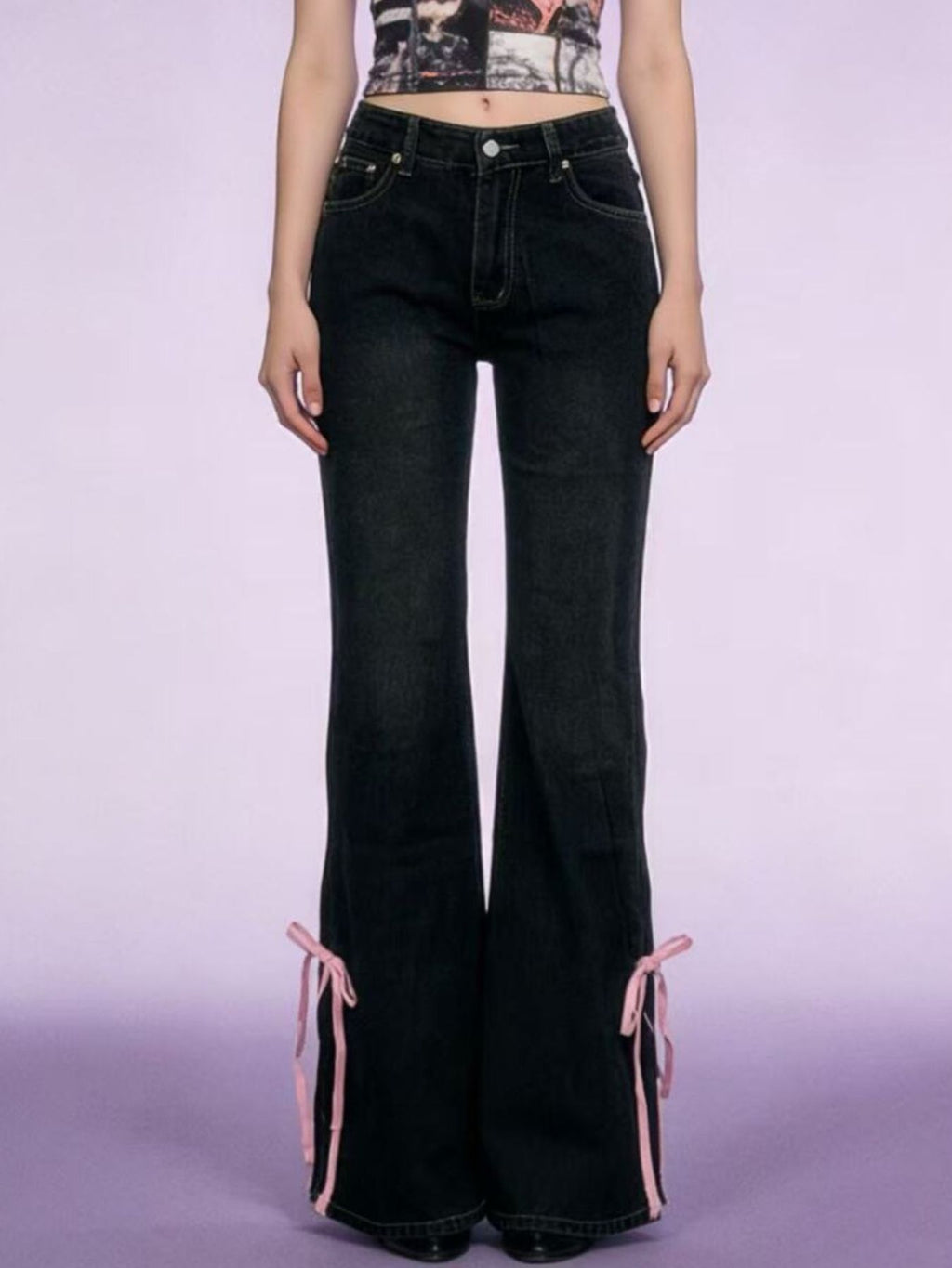Ribbon Detail Flare Jeans