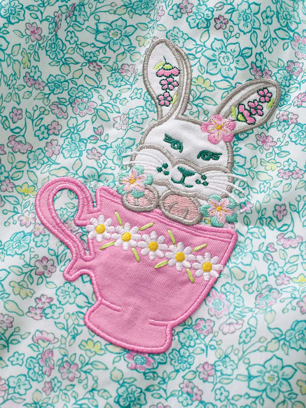 Children's Floral Print Bunny Peter Pan Collar Dress
