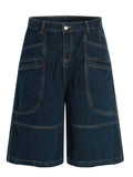 Men's Wide-Leg Denim Shorts with Contrast Stitching