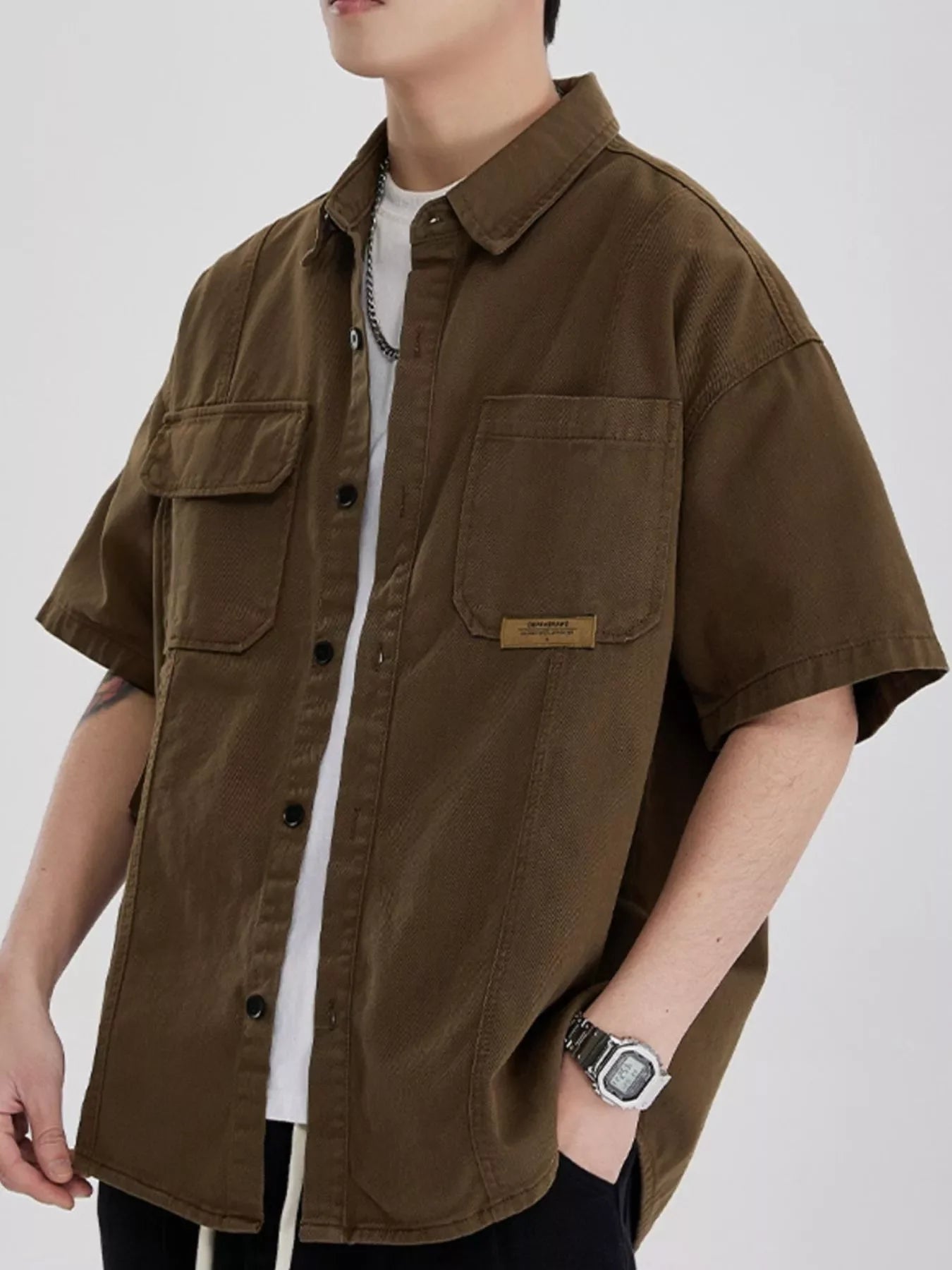 Men's Full Size Button Up Half Sleeve Shirt Plus Size