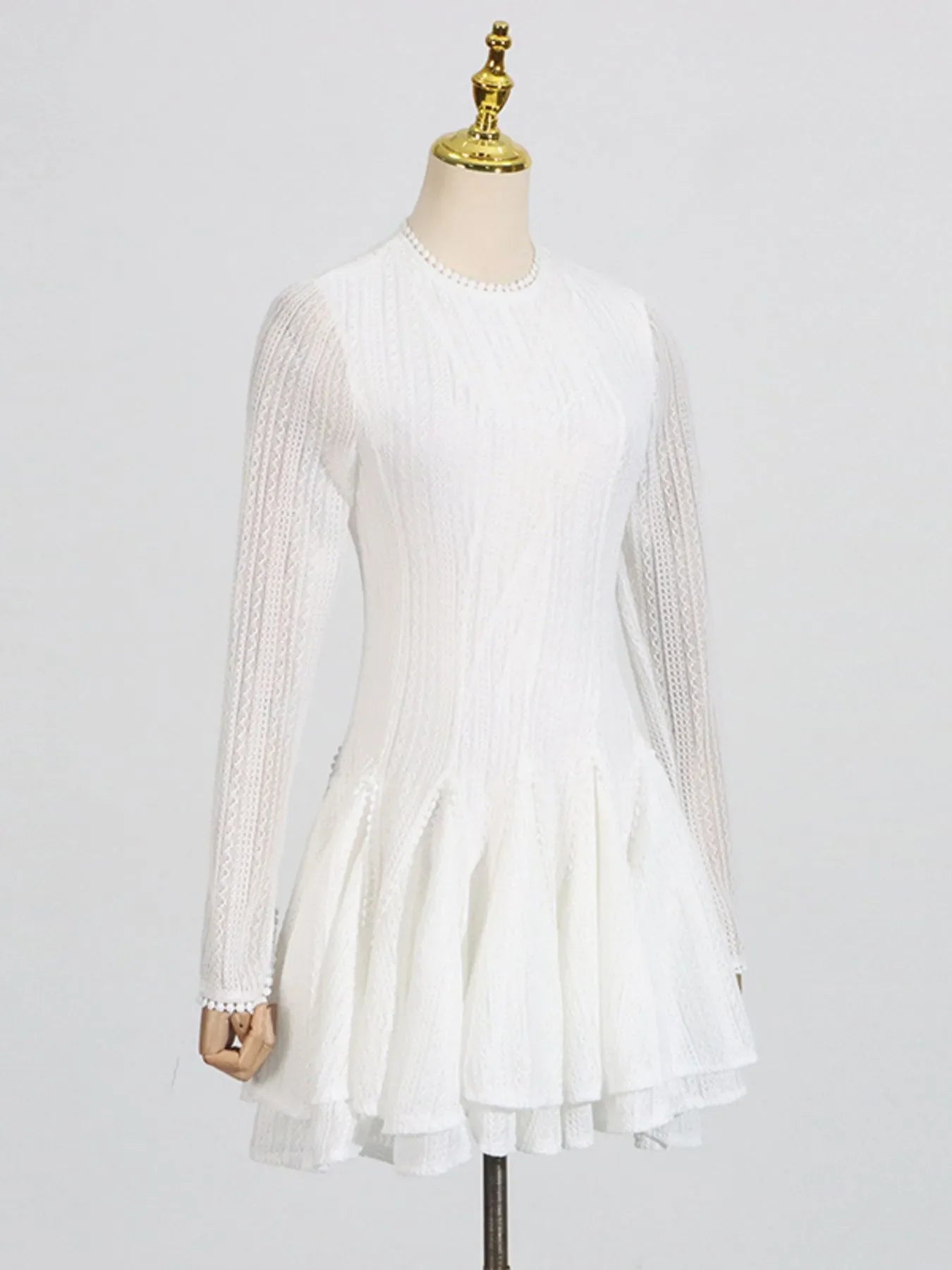 Layered Round Neck Long Sleeve Dress