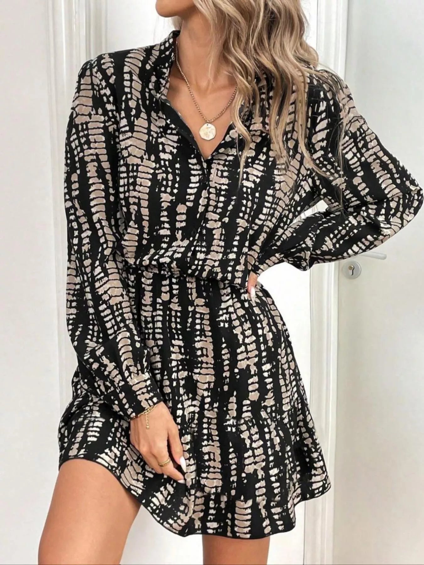 Printed Long Sleeve Mini Dress