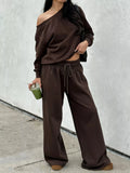 Boat Neck Long Sleeve Sweatshirt and Pants Set