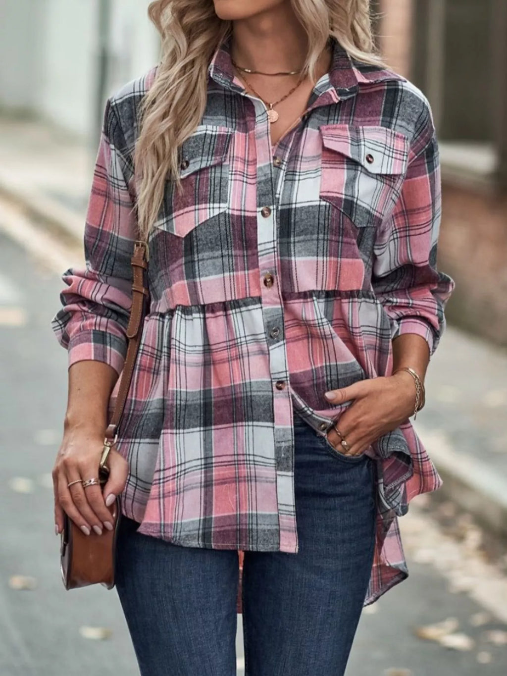Plaid Button-Down Long Sleeve Shirt