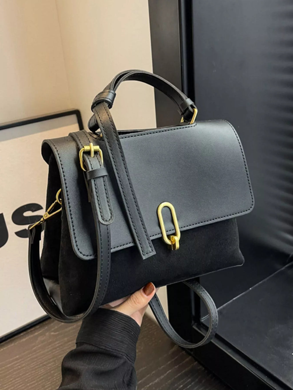 Buckle Crossbody Bag with Top Handle