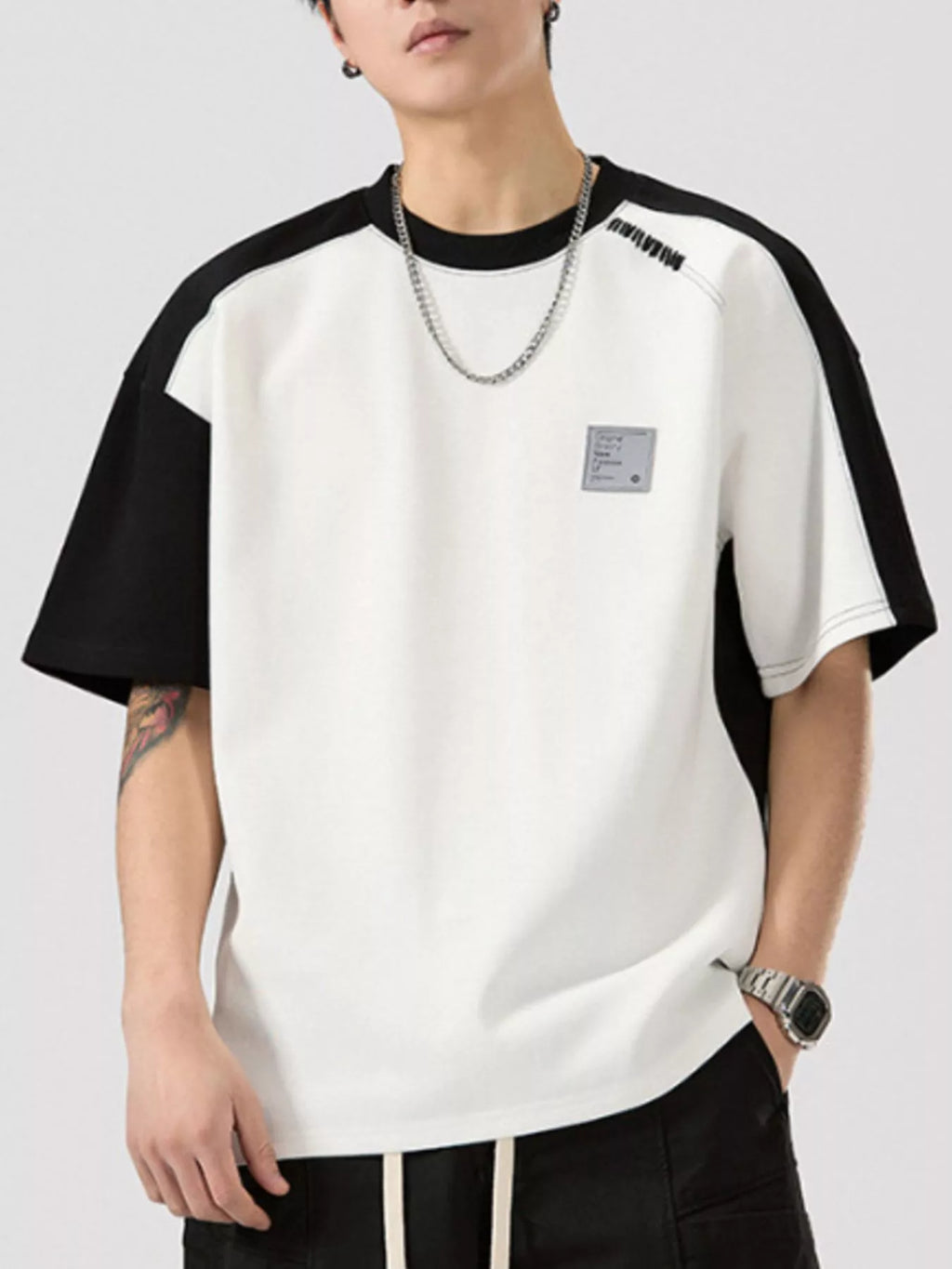 Men's Full Size Contrast Round Neck Short Sleeve T-Shirt Plus Size
