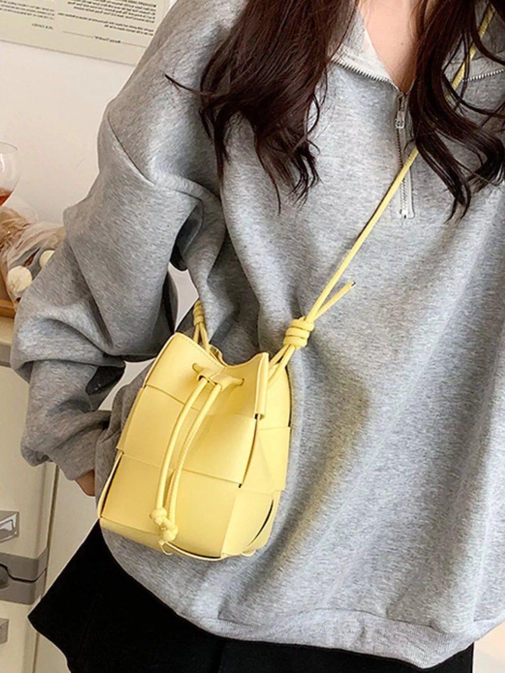 Woven Bucket Crossbody Bag