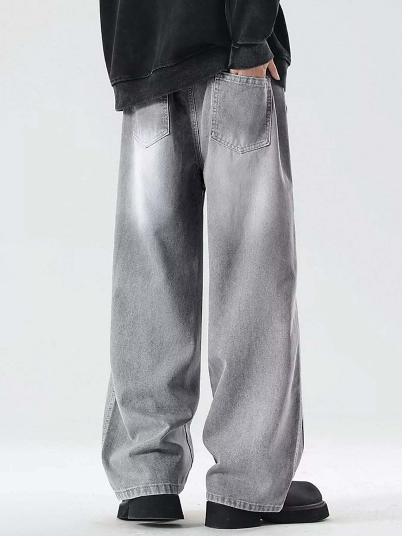 Men's Full Size Wash Wide Leg Jeans Plus Size