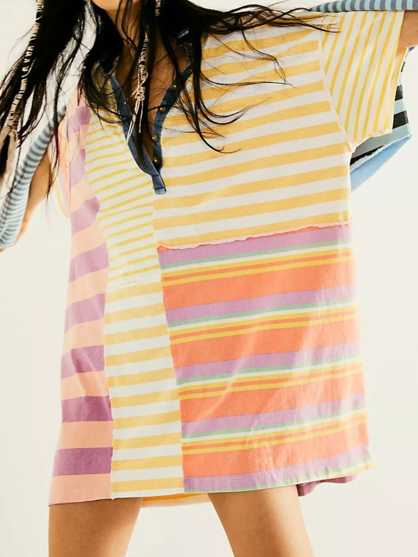 Striped Oversized Half Button Shirt Dress