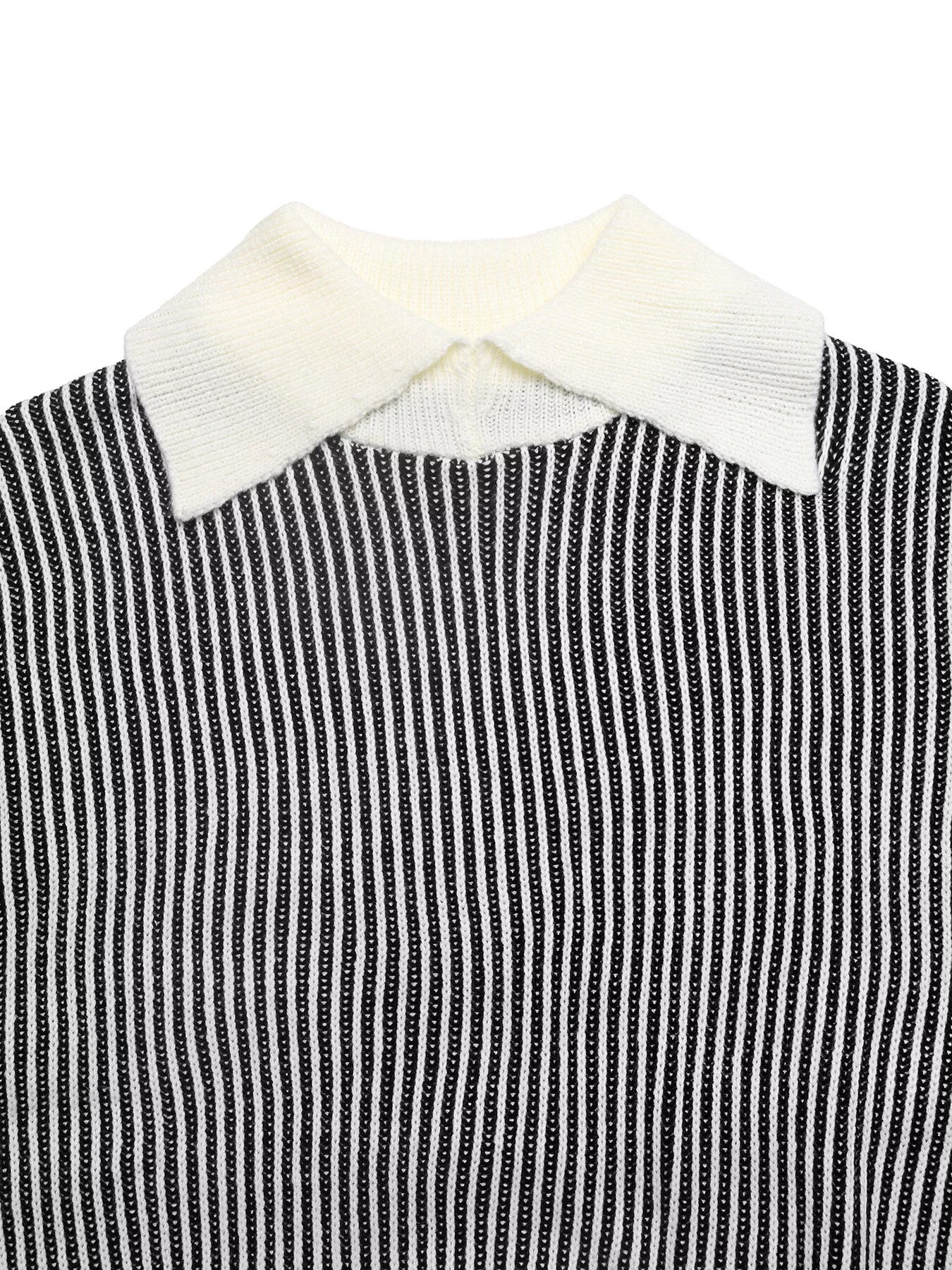 Striped Knit Sweater with Contrast Collar