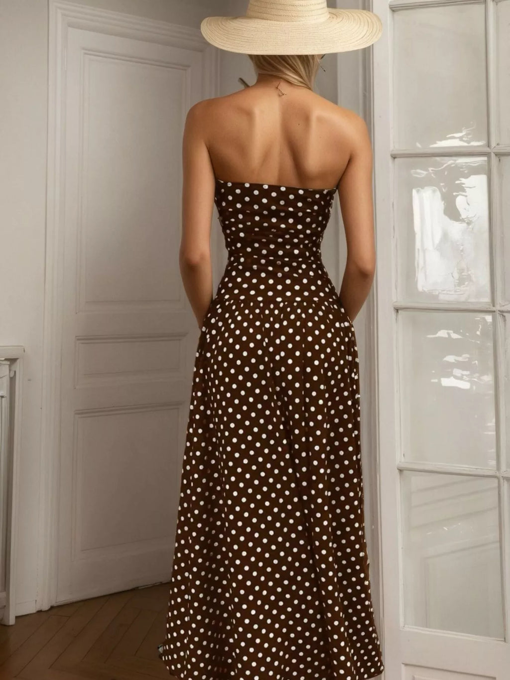 Polka Dot Strapless Maxi Dress
