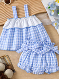 Children's Gingham Ruffle Trim Cami Top & Shorts Set
