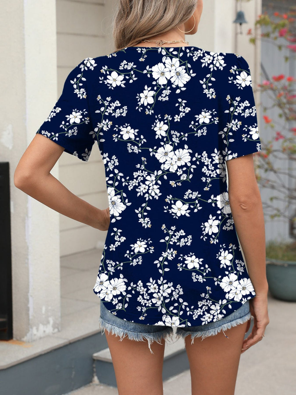 Floral Print Short Sleeve Blouse