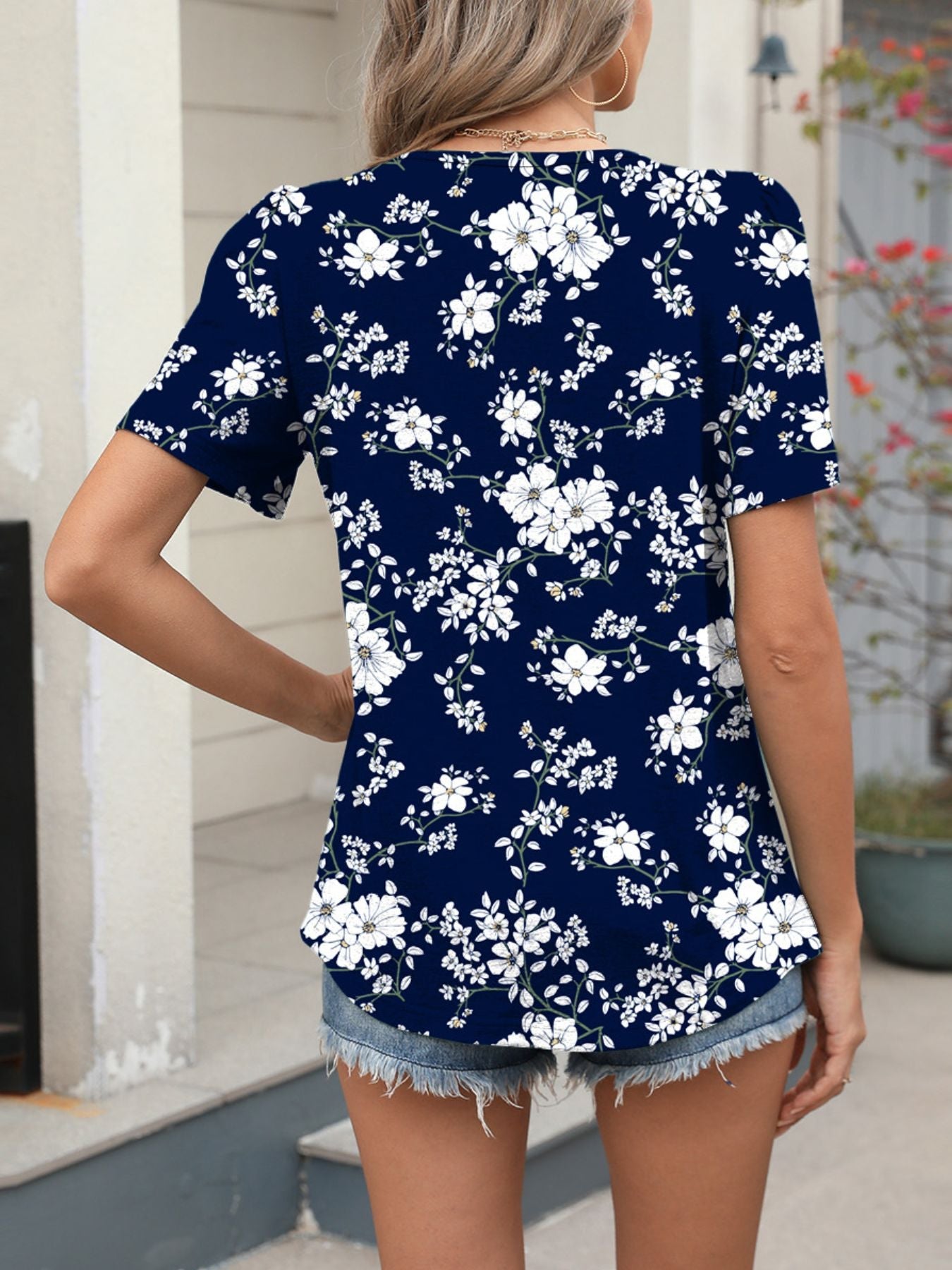 Floral Print Short Sleeve Blouse