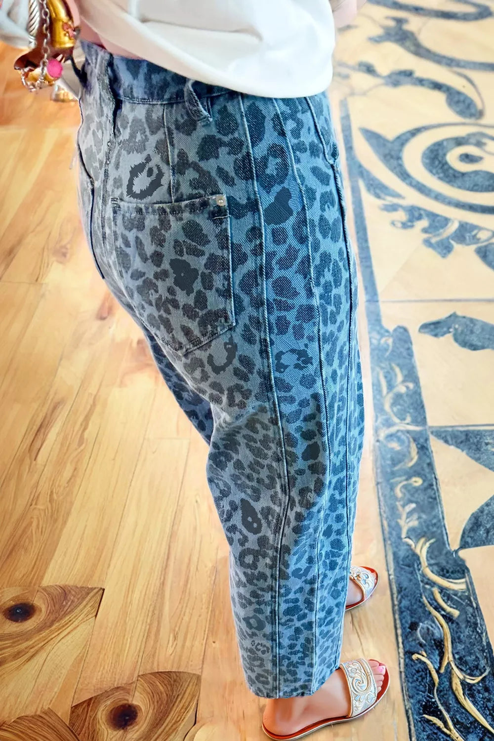 Leopard Print Barrel Leg Jeans