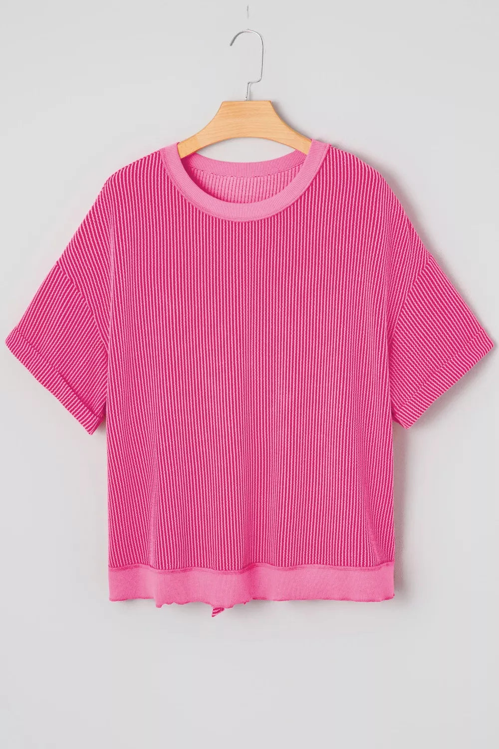 Spiral Ribbed Cutout Bow Knot Back Oversize Top