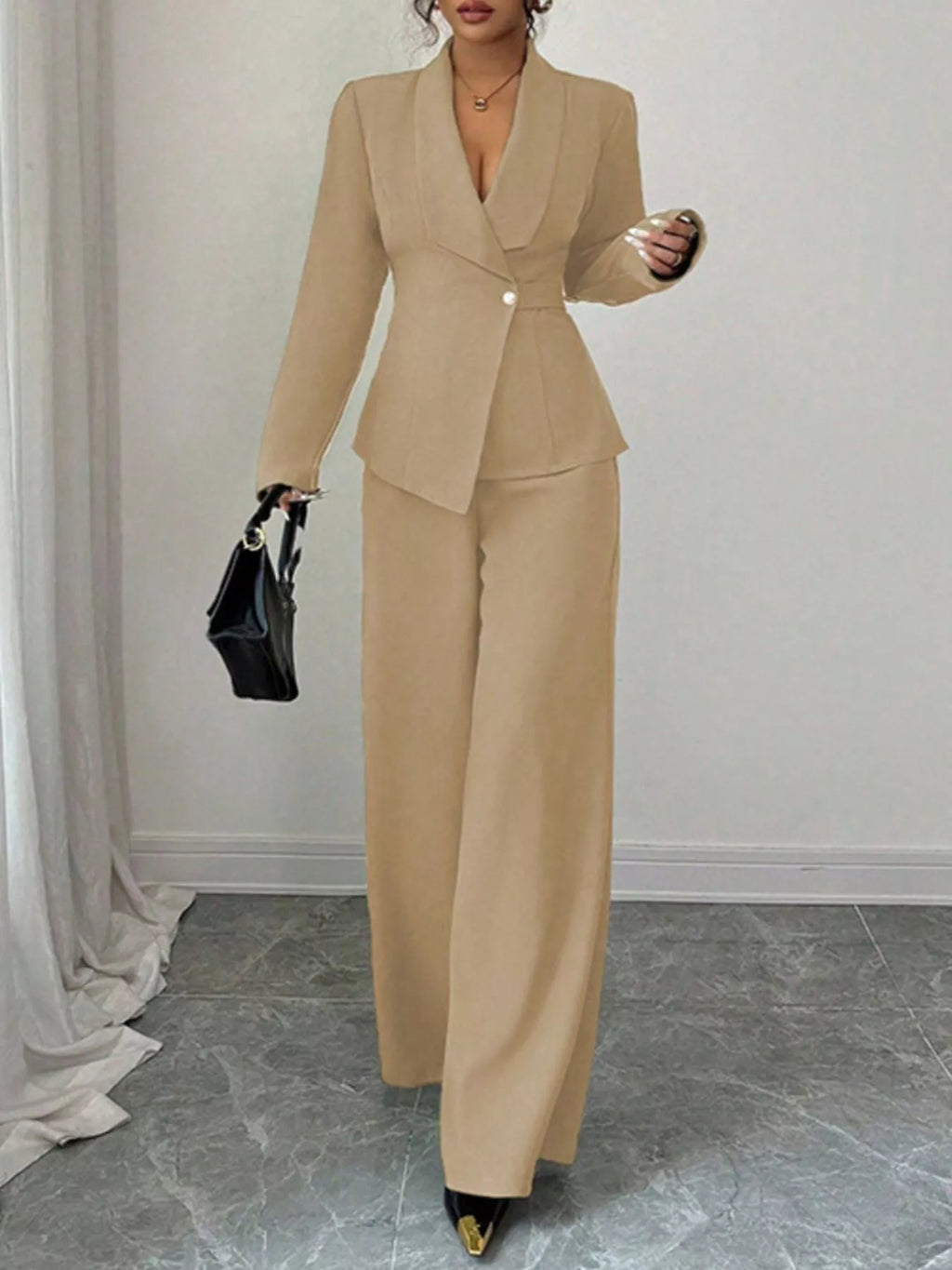One Button Blazer and Pants Set