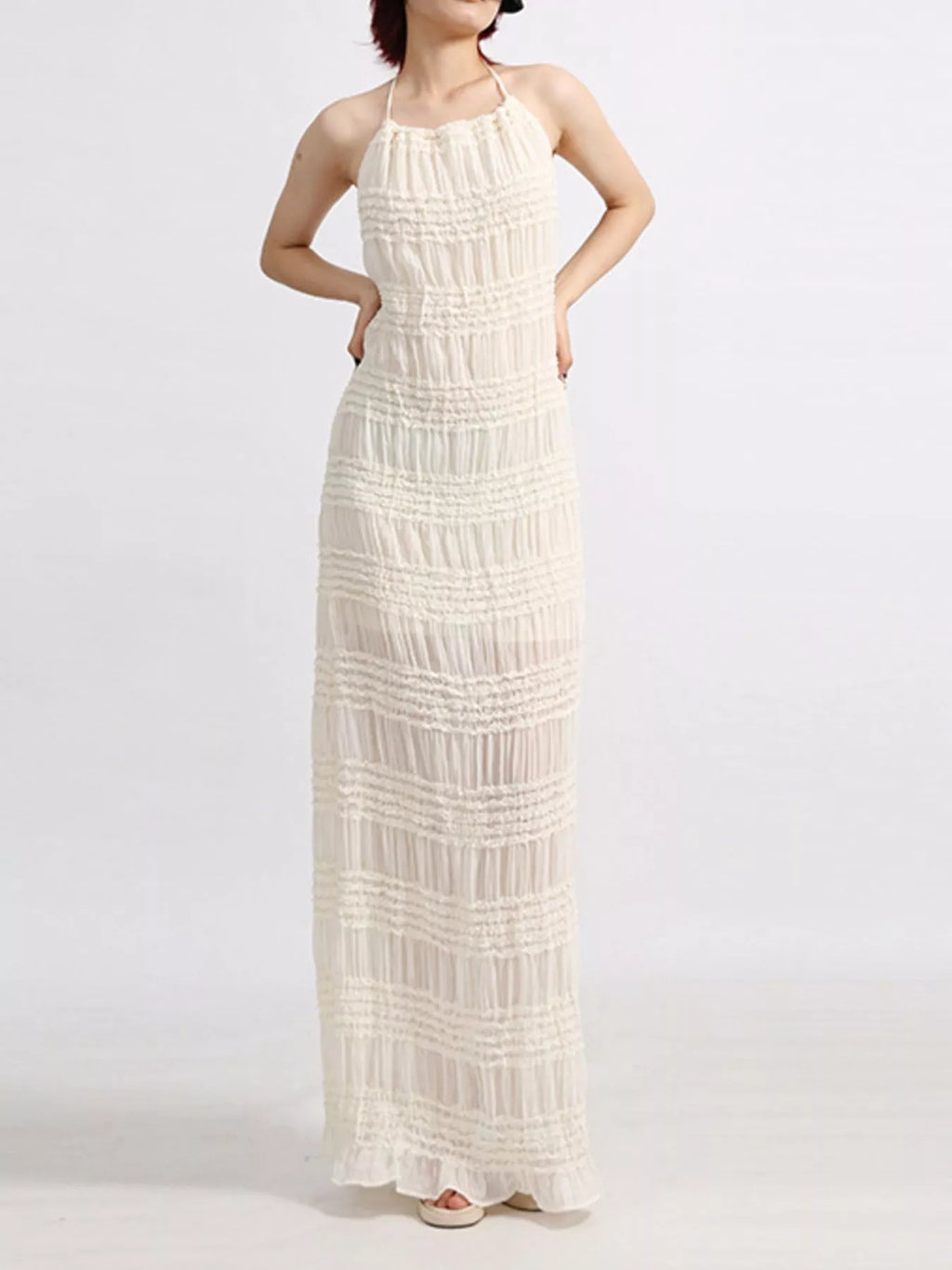 Backless Halter Neck Ruched Maxi Dress