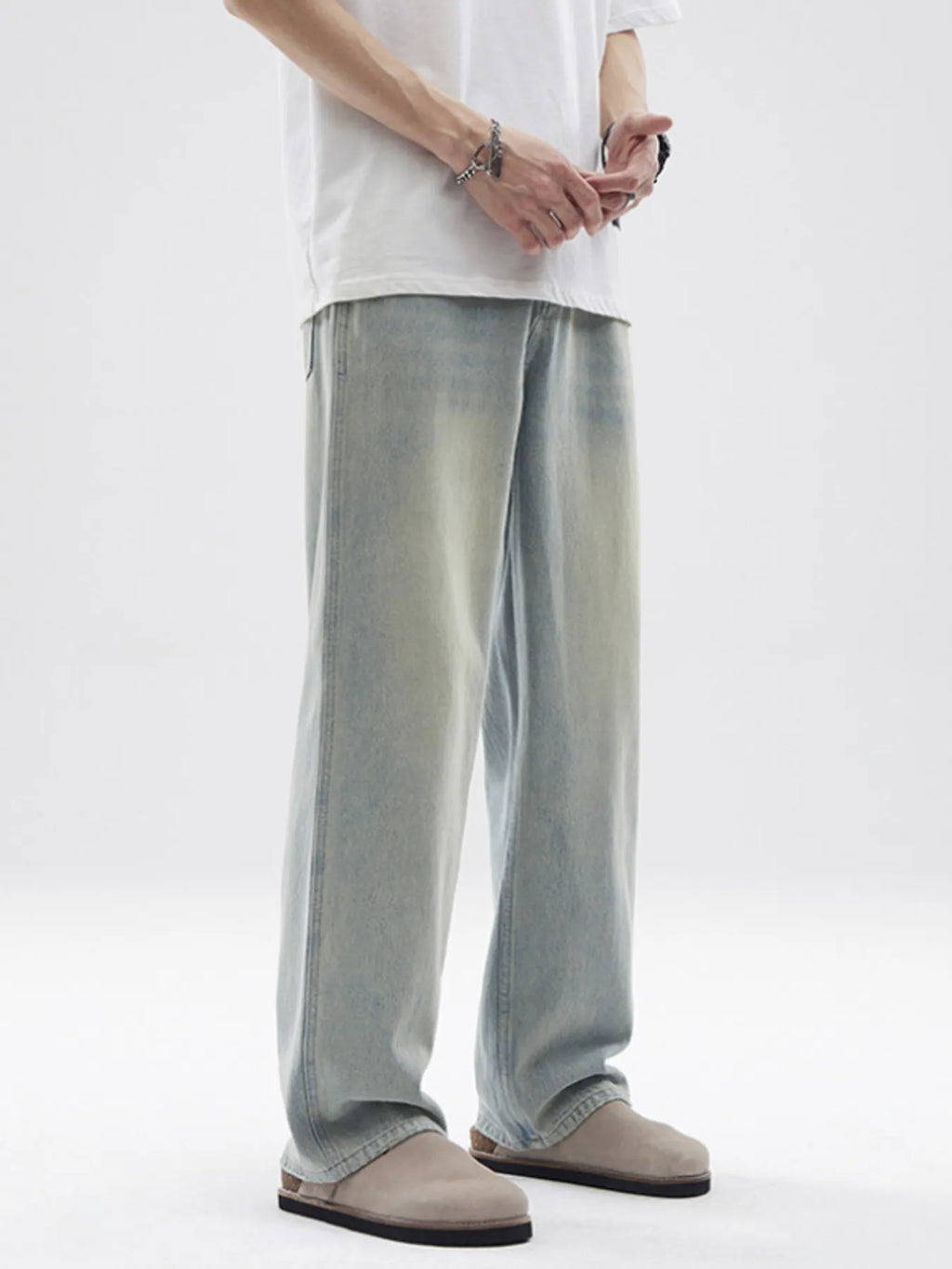 Men's Full Size Vintage Washed Wide Leg Relaxed Fit Jeans Plus Size