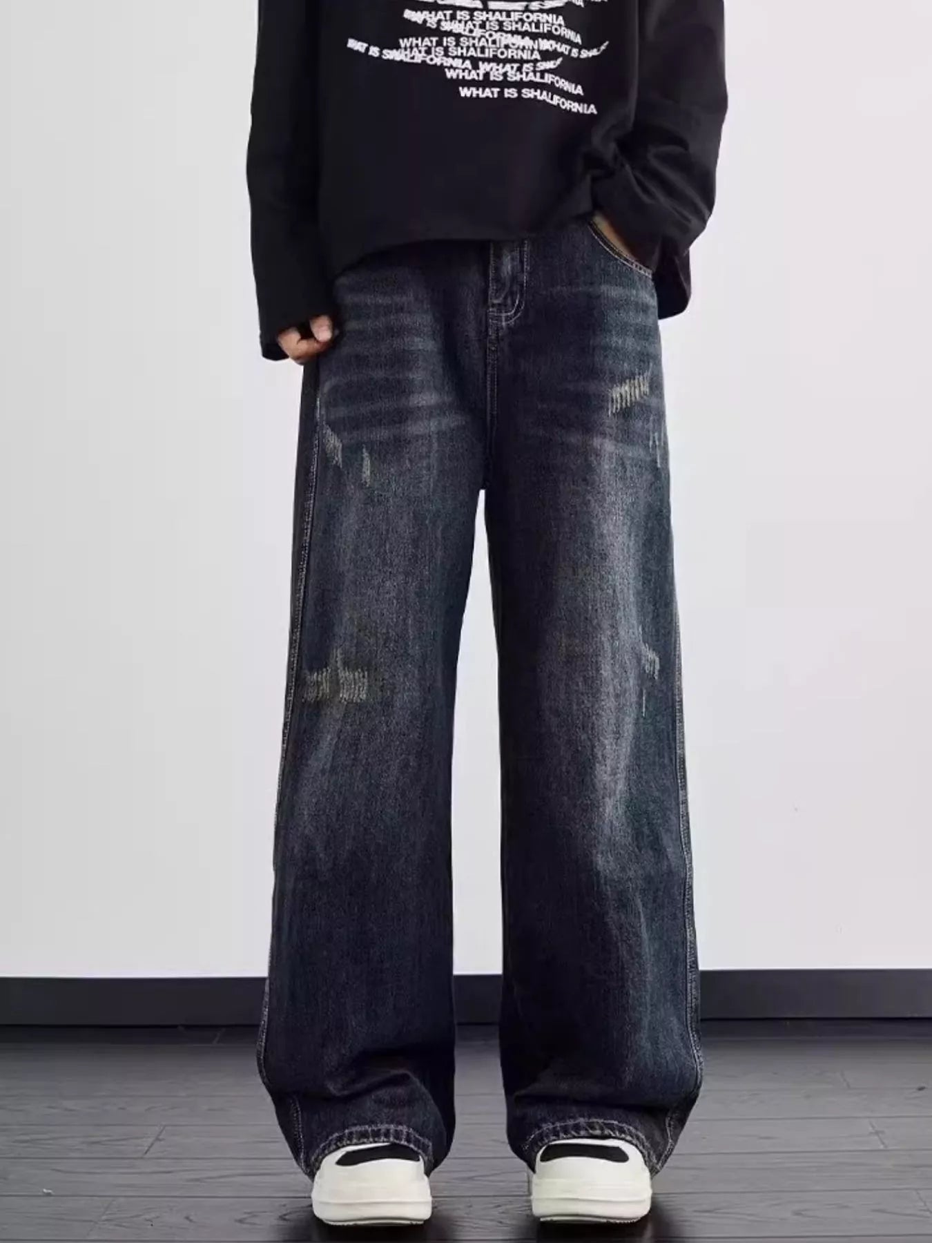 Men's Full Size Distressed Wide Leg Jeans Plus Size
